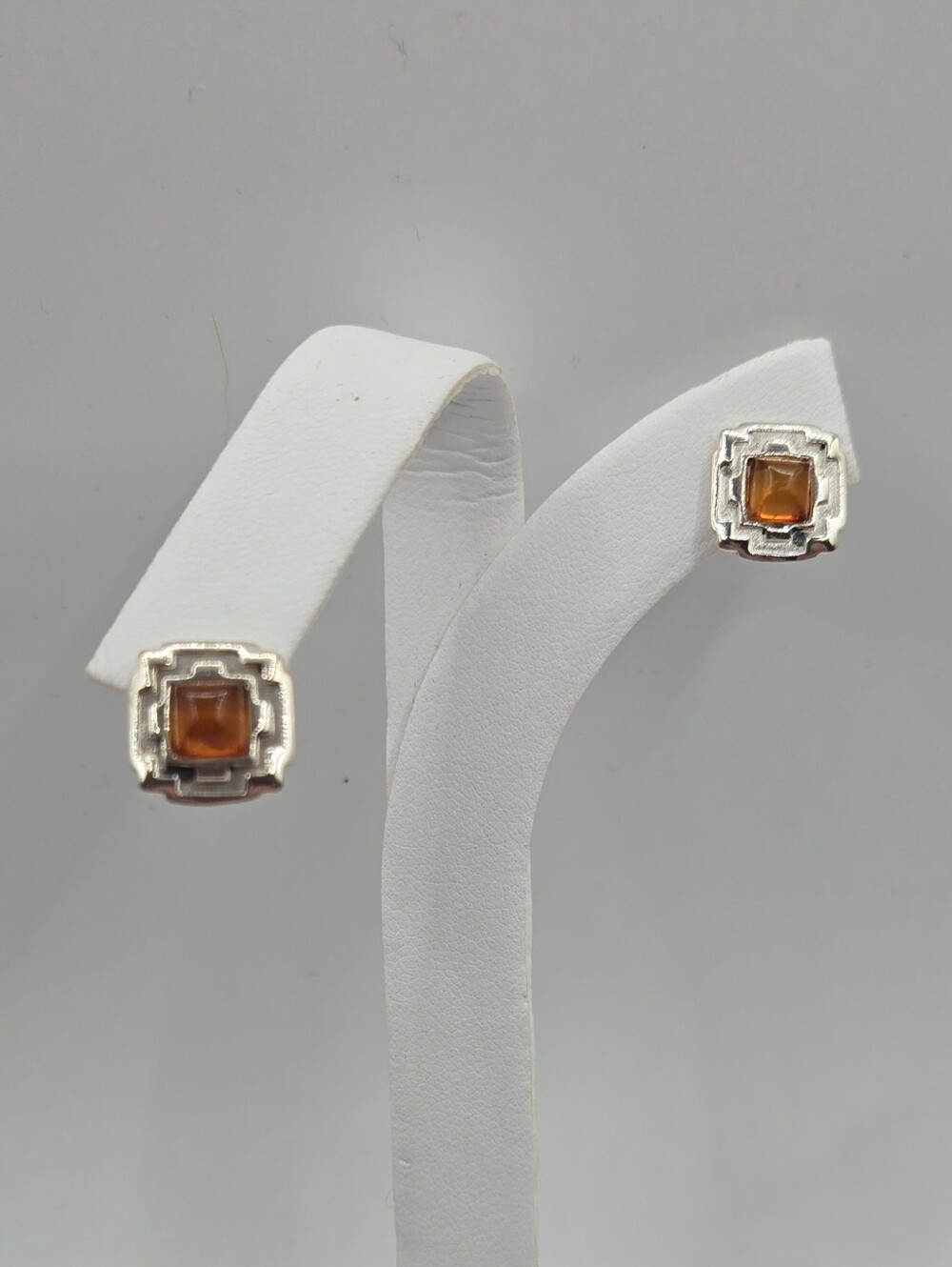 Silver Copal Square Stone Stud Earrings